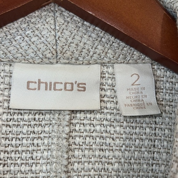 Chicos Jacket Tweed Beige Taupe Snap Close Long Sleeve Pockets Sz 2 Large 12/14 - Picture 4 of 6
